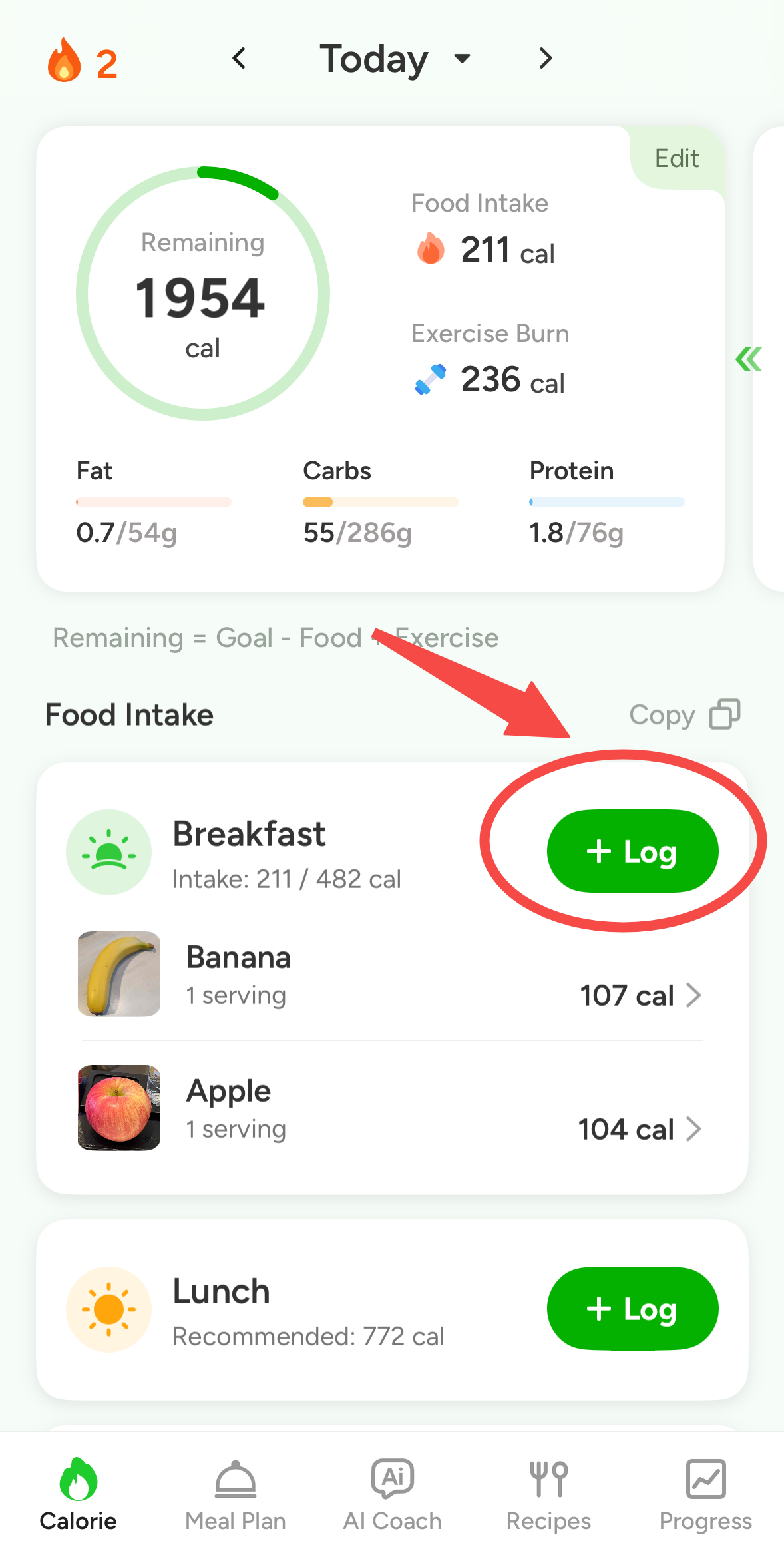 CaloCare Scan Food screen