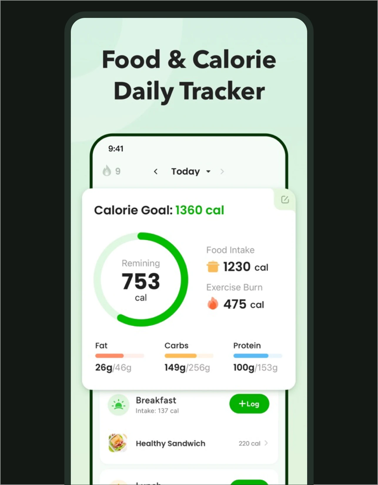 CaloCare daily calorie and macro overview